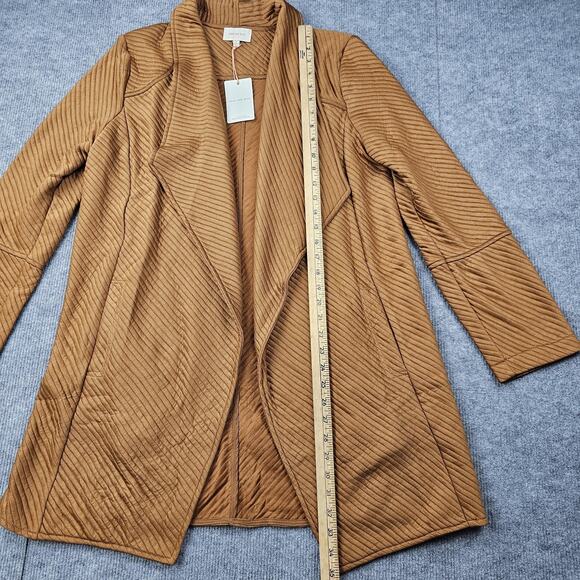 Skies Are Blue Cardigan Womens Large Camel Open Front Waterfall Ribbed Longline - Picture 4 of 7